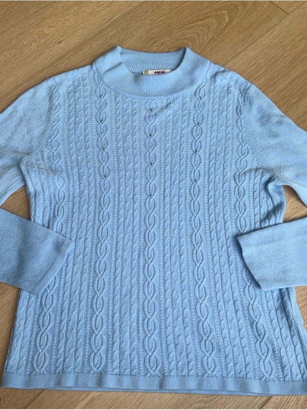 Alia Light Blue Cable Knit Mock Neck Sweater